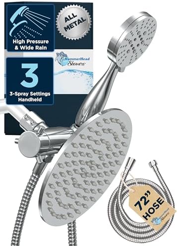 HammerHead Showers Dual Combo - 8-Inch Rainfall 3-Flow Handheld