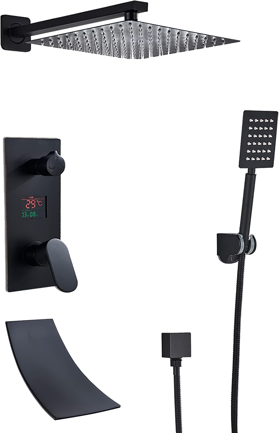 Rain Shower System with Digital Display Black Faucet Set
