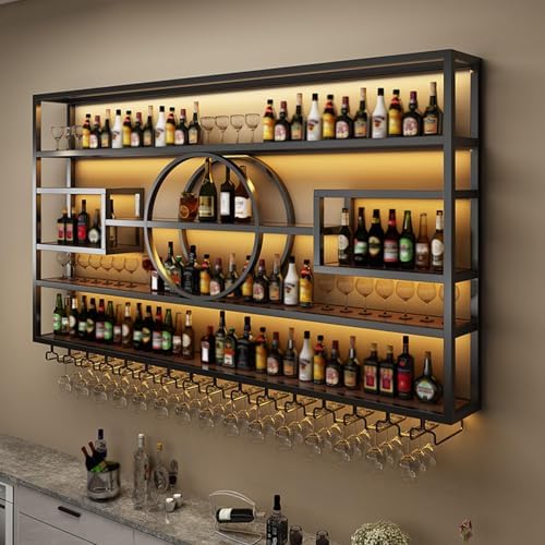 63in Wall Mounted Wine Rack Iron Display Stand for Bar Living Room