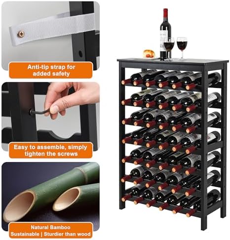 VASMIA 42-Bottle Bamboo Wine Rack 7-Tier Freestanding Floor
