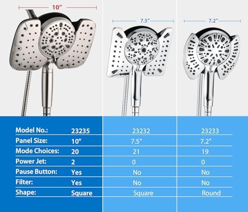 INAVAMZ 25GPM Nickel Shower Head with Handheld 10 Spray Settings