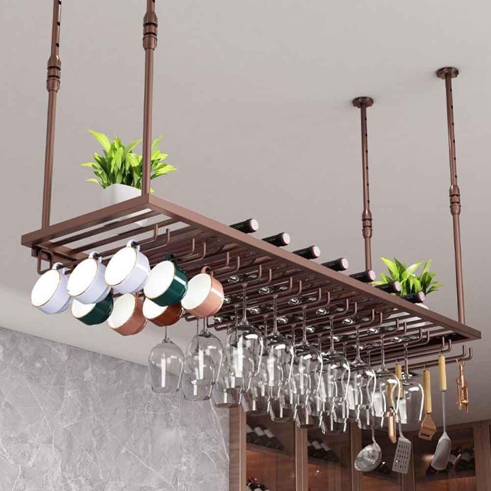 Brass Hanging Wine Rack with Adjustable Glass Holder
