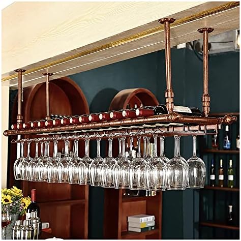 Wall Mounted Wine Rack with Glass Holder and Adjustable Ceiling Bar