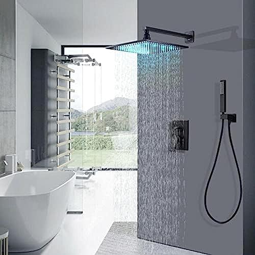 TECKI LED Rainfall Shower Faucet Combination Set - Matte Black