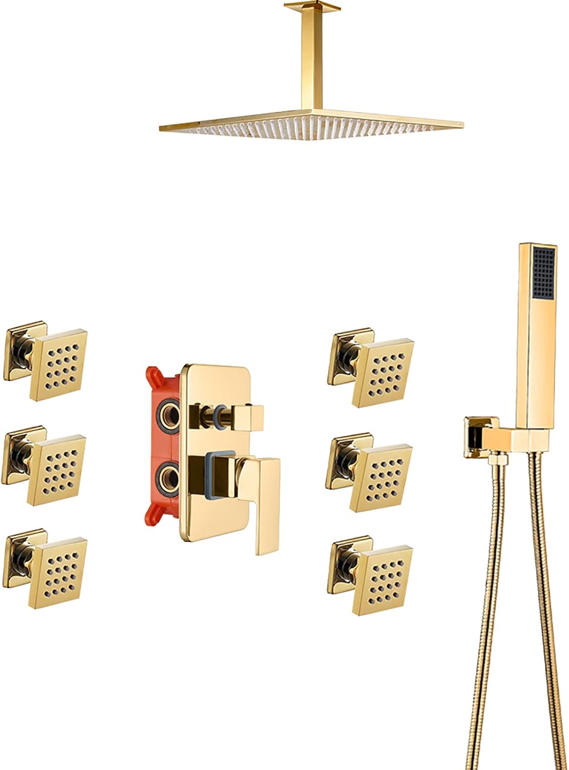 Gold Shower Faucet Set with 6 Massage Jets
