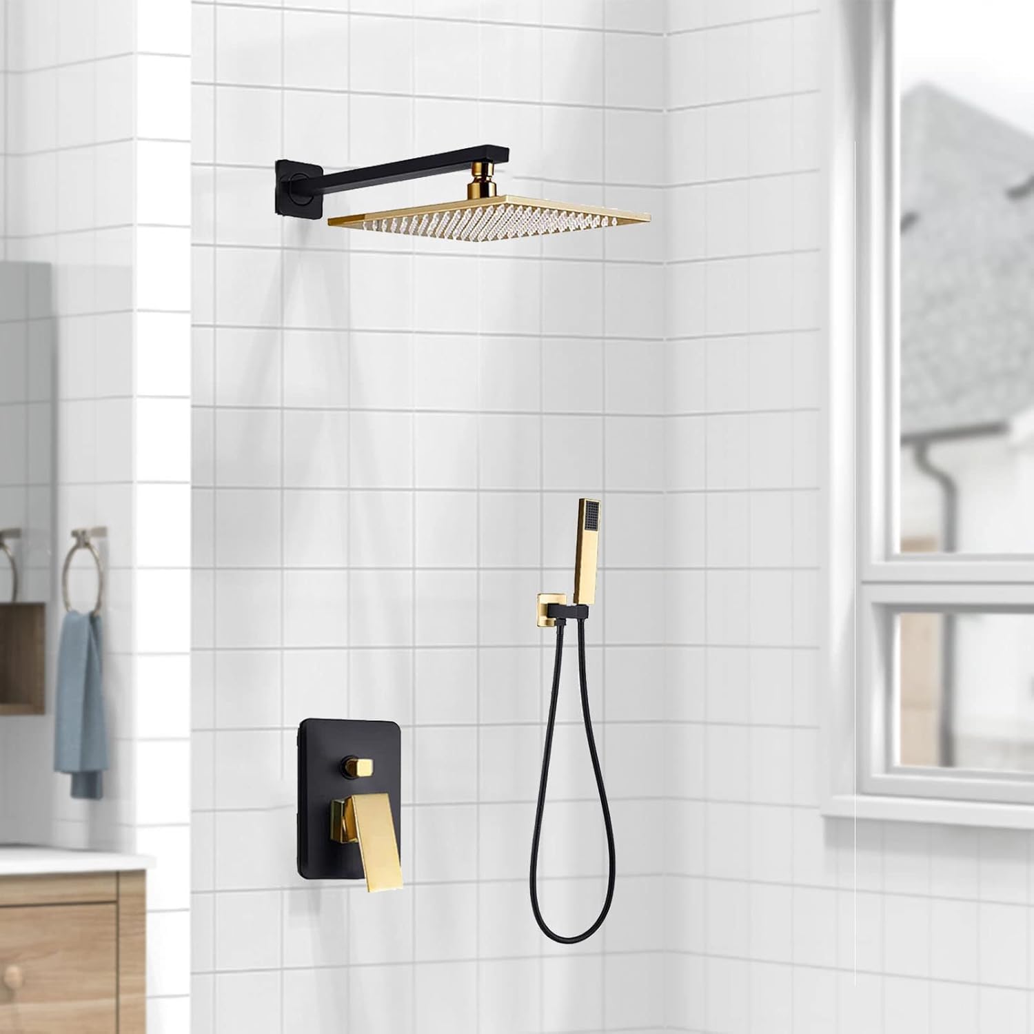 Black Gold Rain Shower System with Handheld