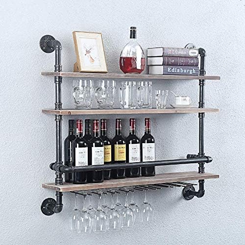 Pimex Wall-Mounted 3-Layer Wine Rack with Glass Holders