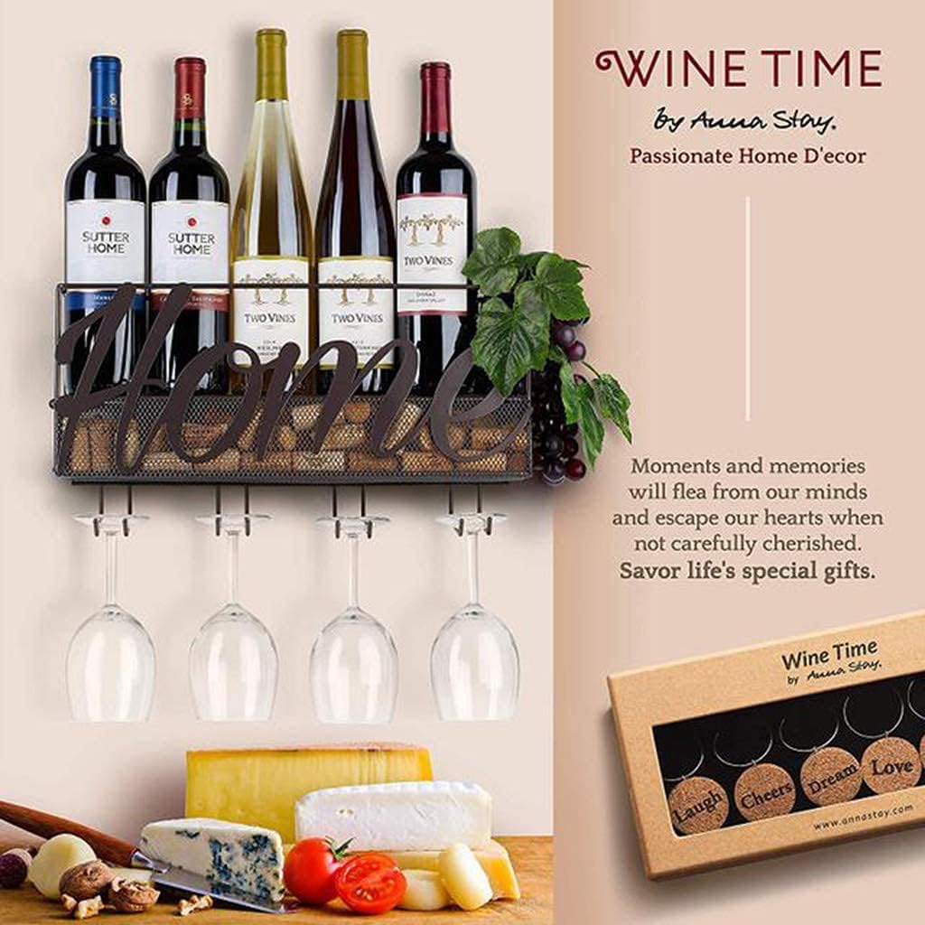 LASEVE Wall-Mounted Wine Rack 5 Bottles 4 Glasses