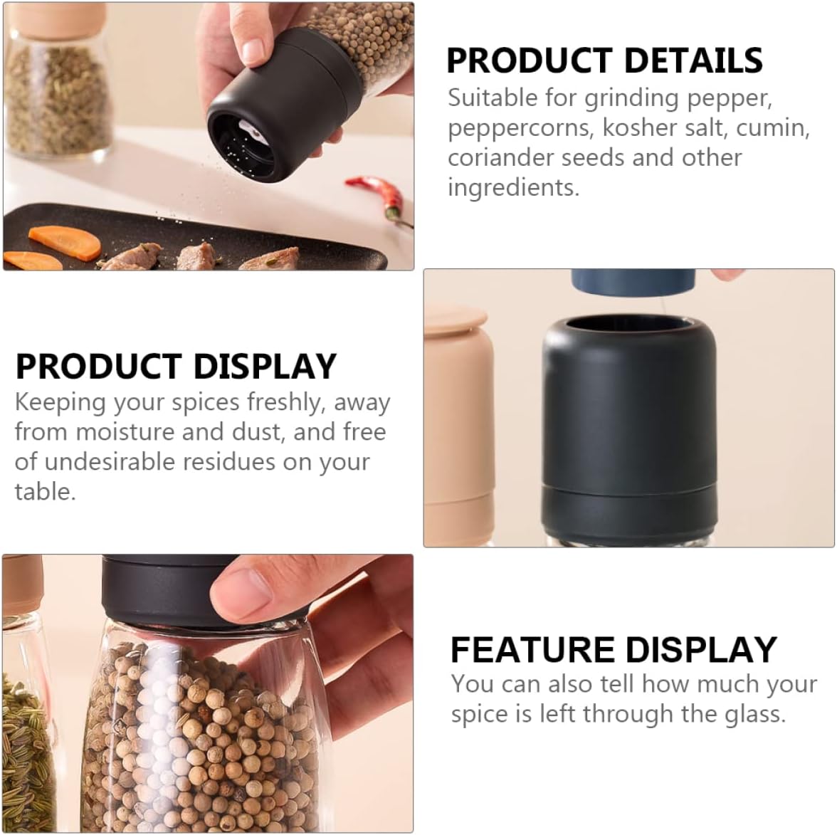 Alipis 304 Stainless Steel Glass Pepper Salt Shaker Set
