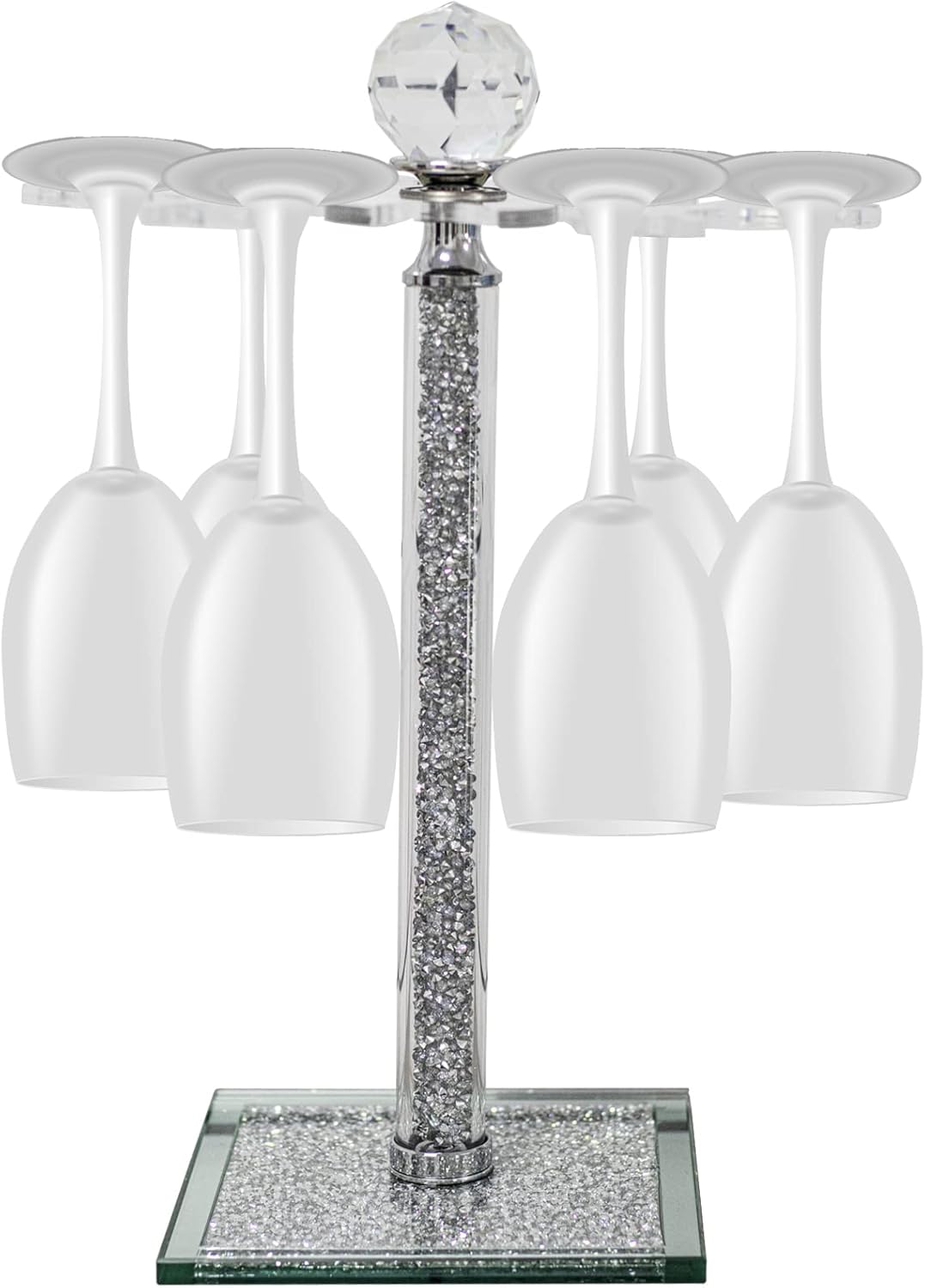 HMRCYTE Crystal Wine Glass Holder 6 Hook Silver Freestanding