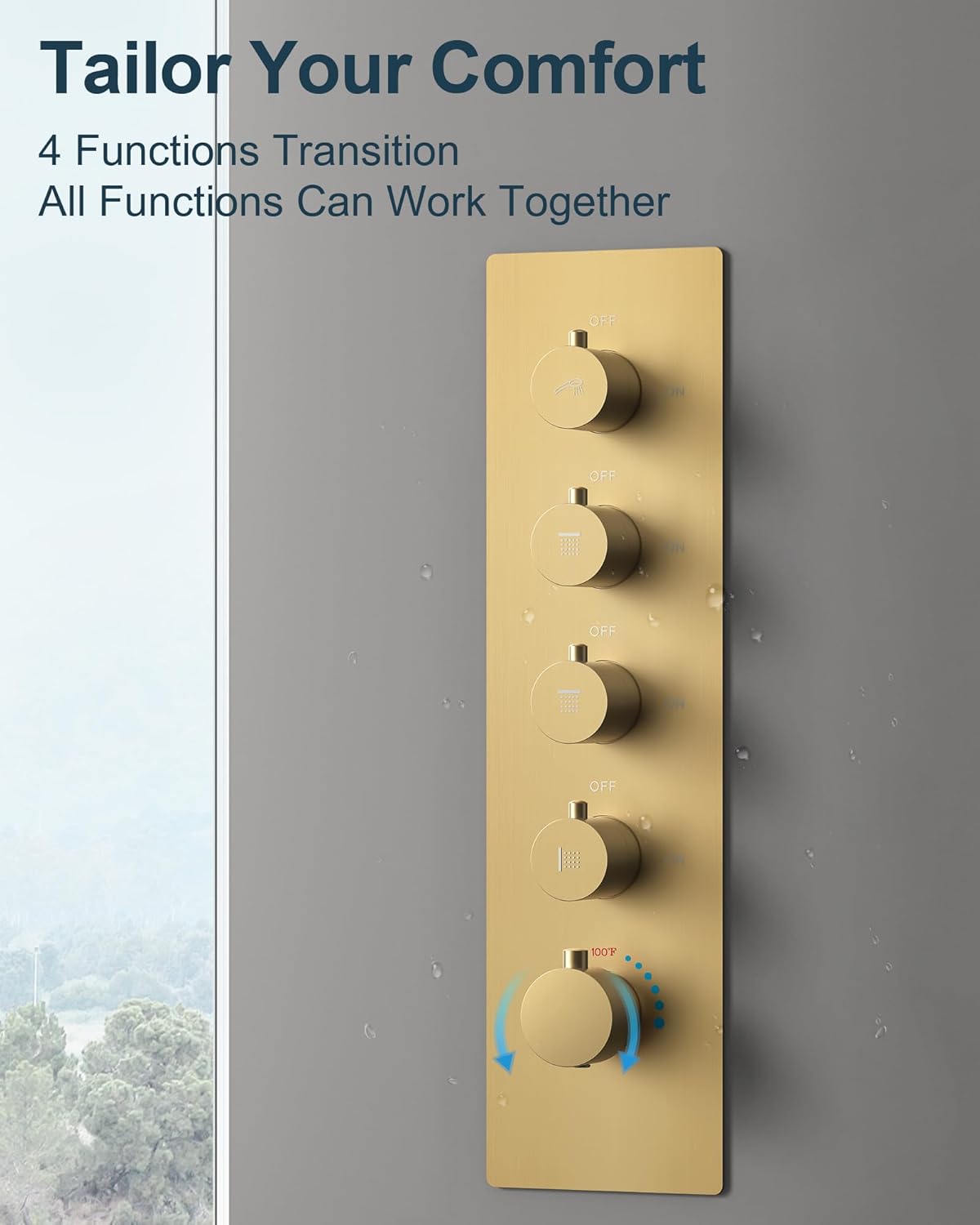 GRANDJOY Thermostatic Shower System with Rainfall Heads and Handheld