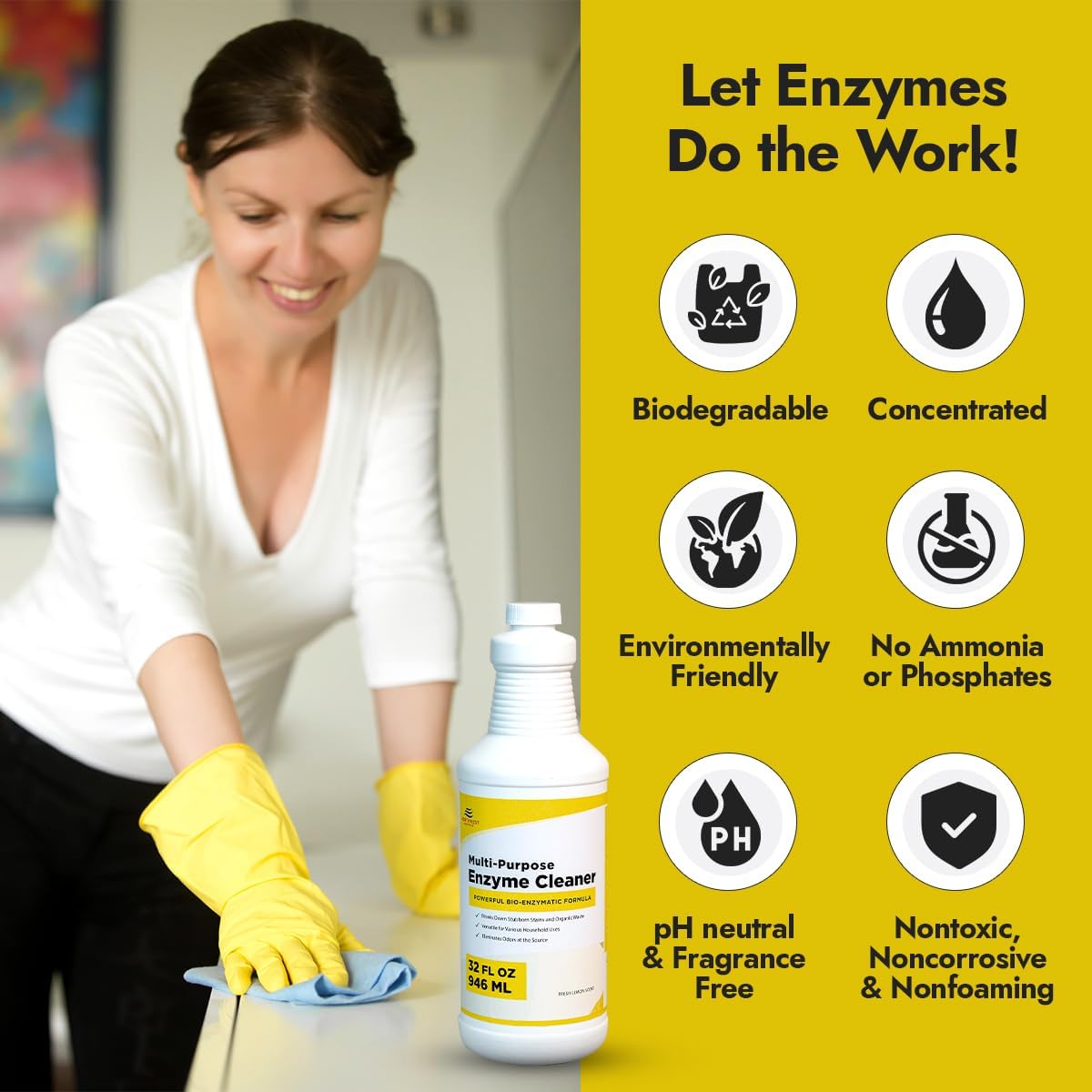 NORTHWEST ENTERPRISES Enzyme Cleaner - 32 Ounces Fresh Lemon Scent