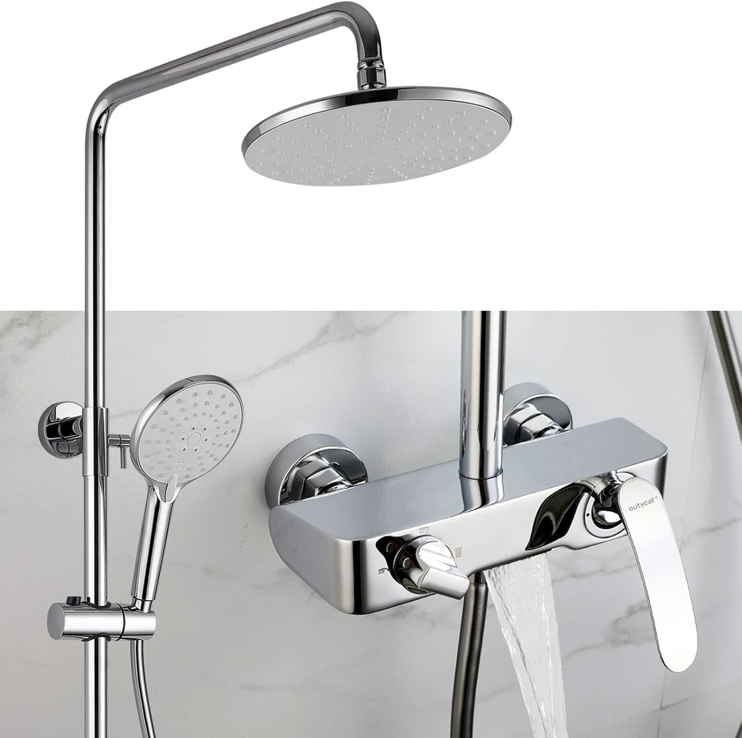 Shower System with 3-Mode Handheld and Waterfall Spout