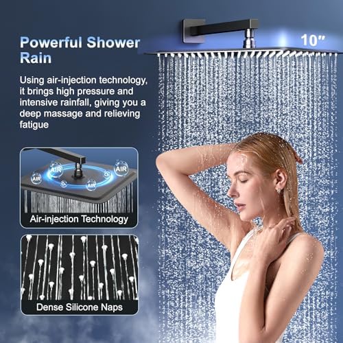 SR SUN RISE 10 Inch Slide Bar Shower Set with Matte Black Faucet