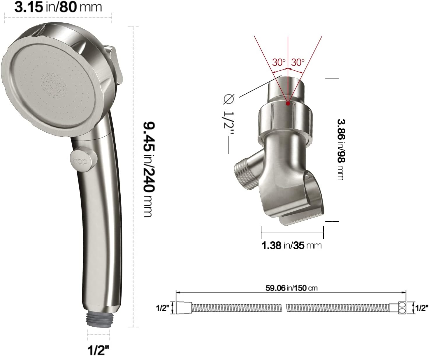 KAIYING High Pressure Handheld Shower Head with ONOFF Switch and 3 Spray Modes