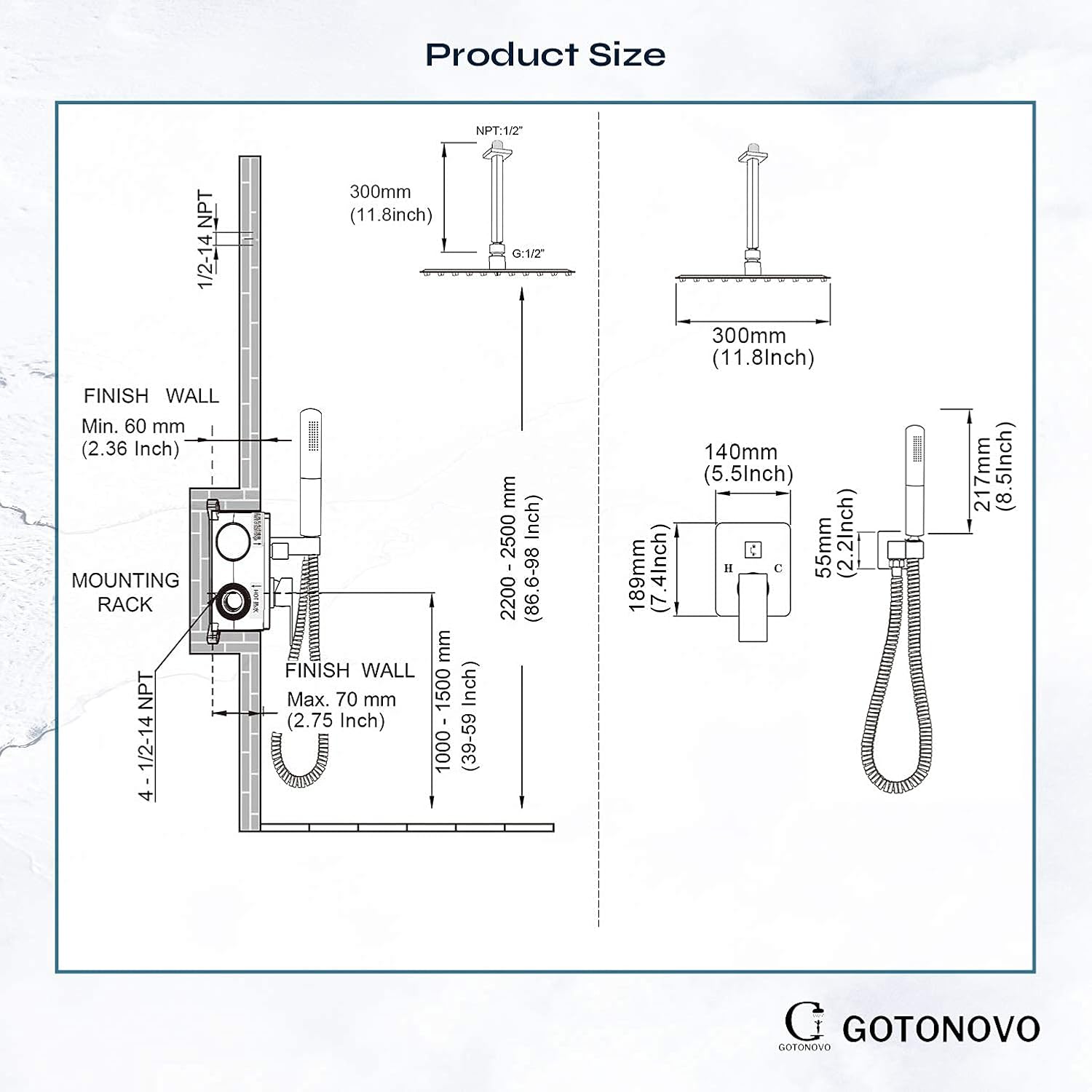 Gotonovo 12 Ceiling Mount Shower Faucet Brushed Nickel