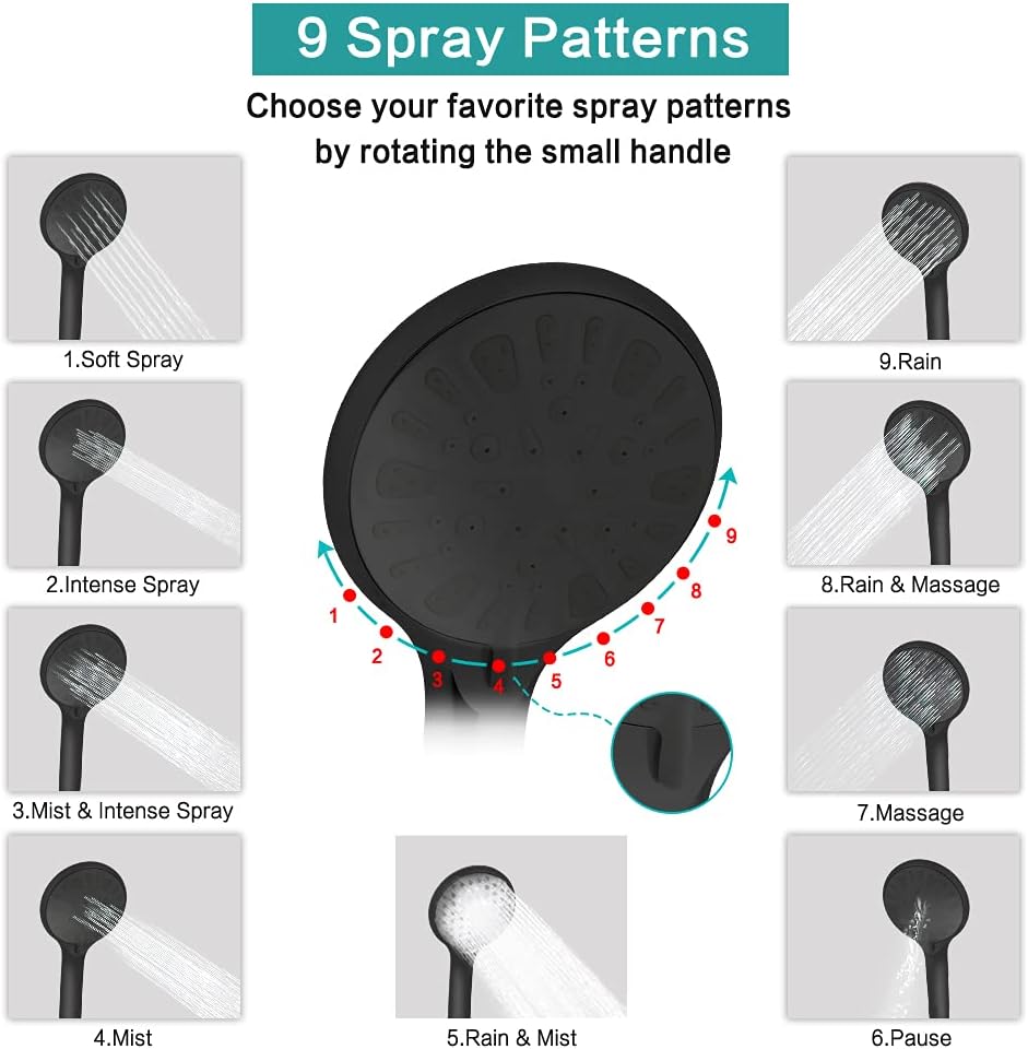 Tudoccy Handheld Shower Head Combo with 11 Arm and 9 Spray Settings