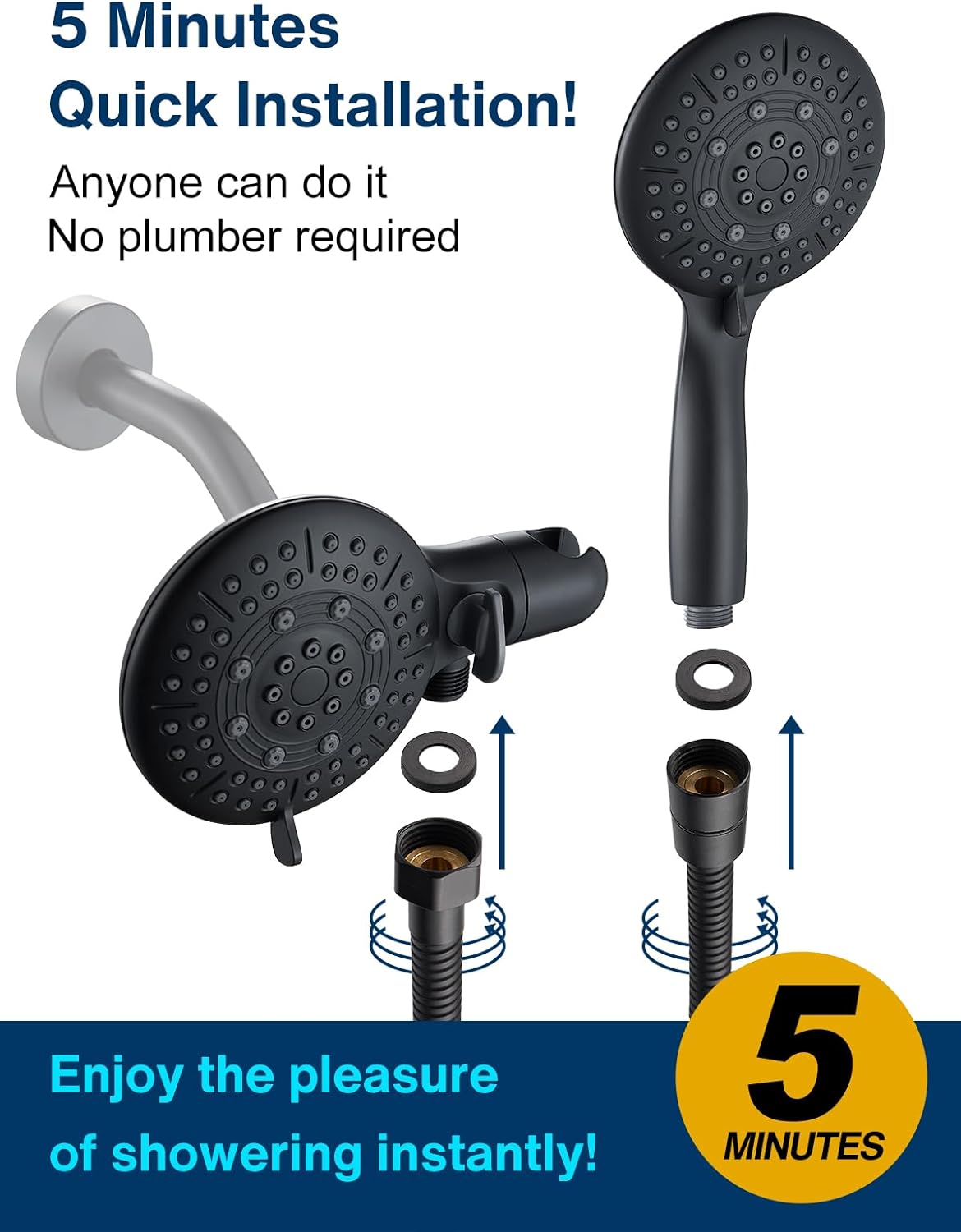 Cobbe 48-Setting 3-Way Shower Head Combo - Black