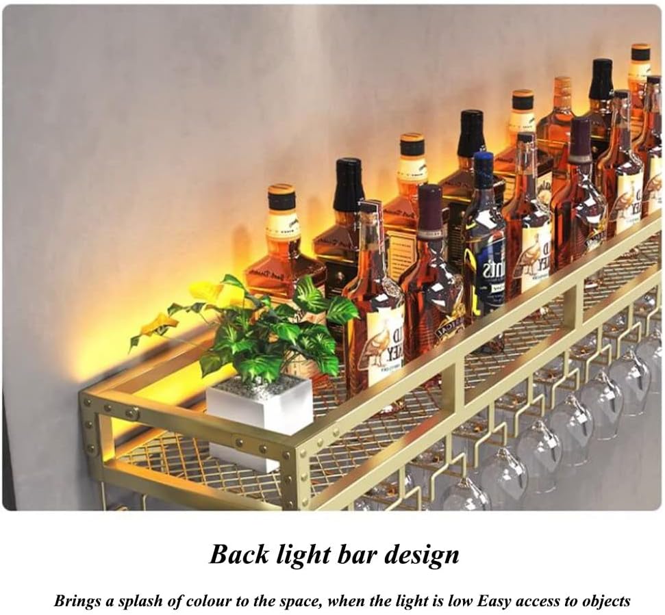 MaGiLL Floating Bar Shelves with LED Light Glass Holder