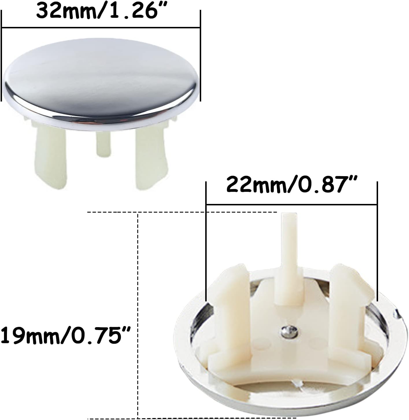 4 Pack Sink Overflow Covers Silver Tone 22-24mm ABS Plastic