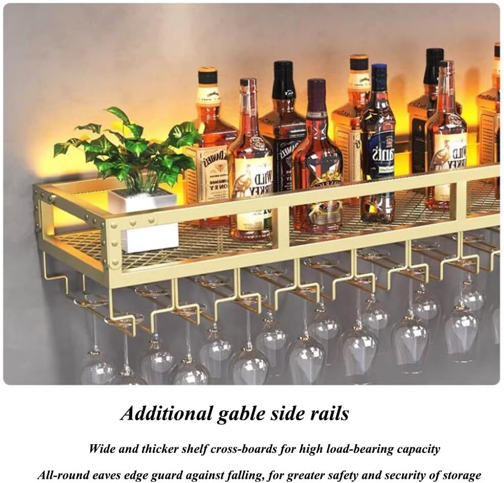 MaGiLL Floating Bar Shelves with LED Light Glass Holder