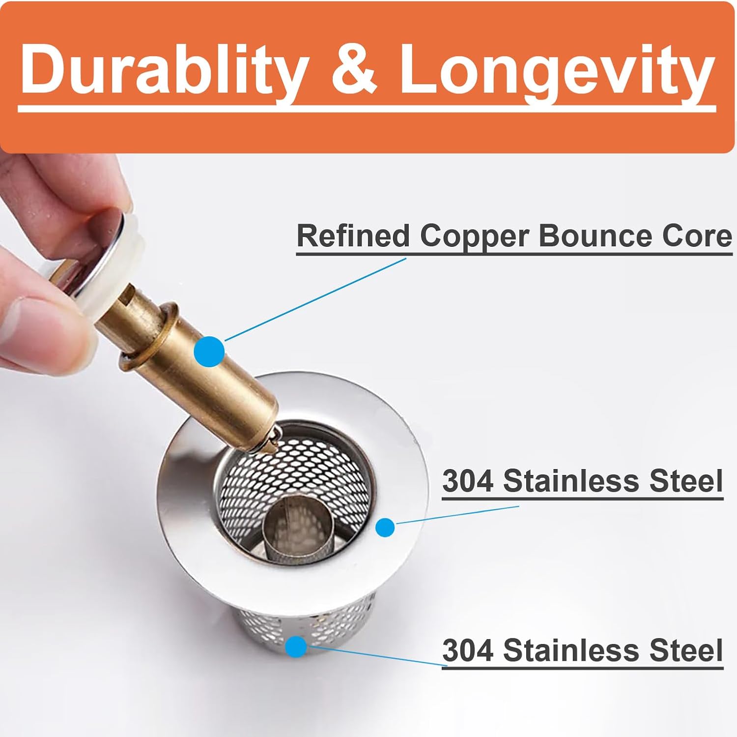 RUXIEWEY Bathroom Sink Drainer Strainer 2PCS Stainless Steel Hair Catcher