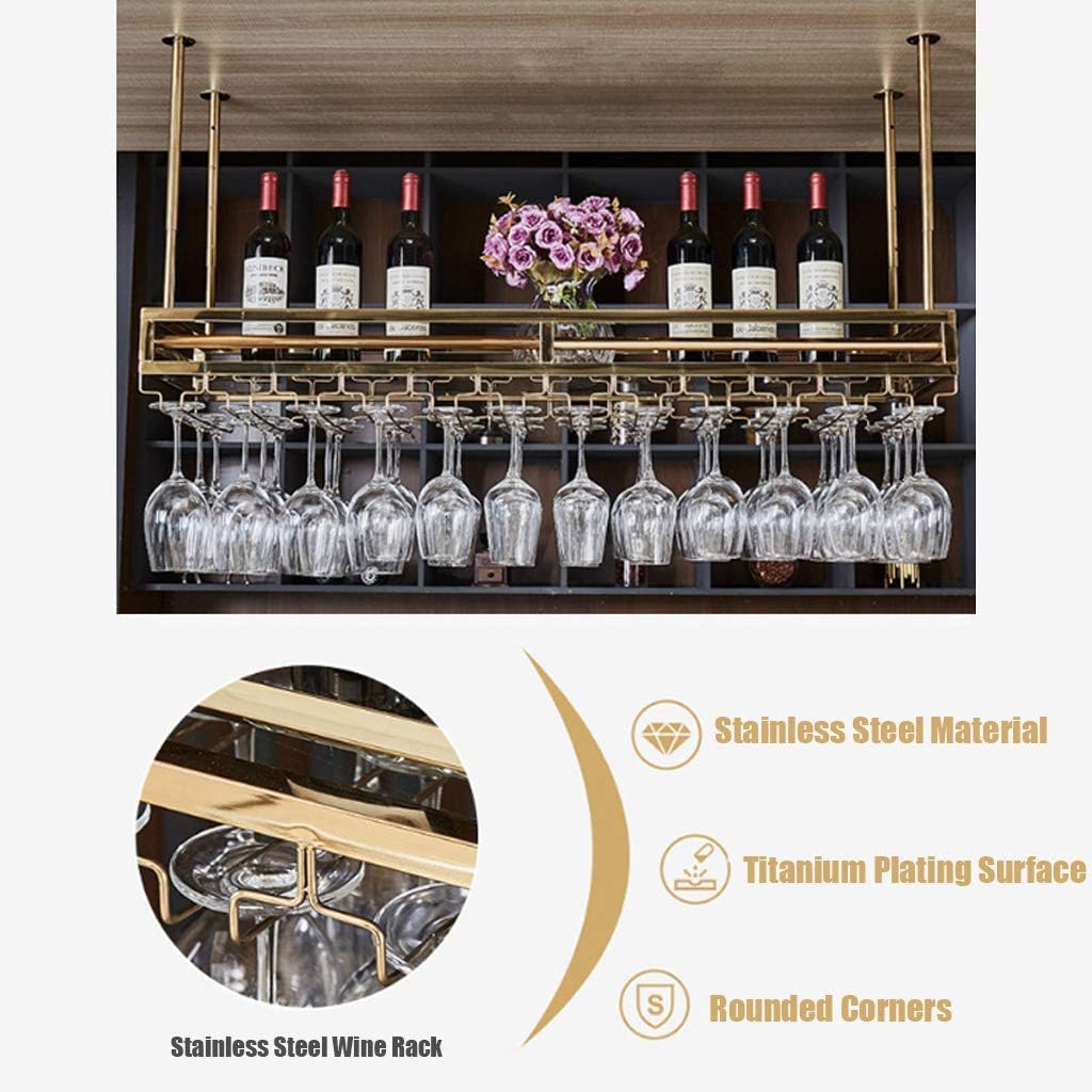 Wall-Mounted Wine Rack with Adjustable Hooks and Red Gold Finish