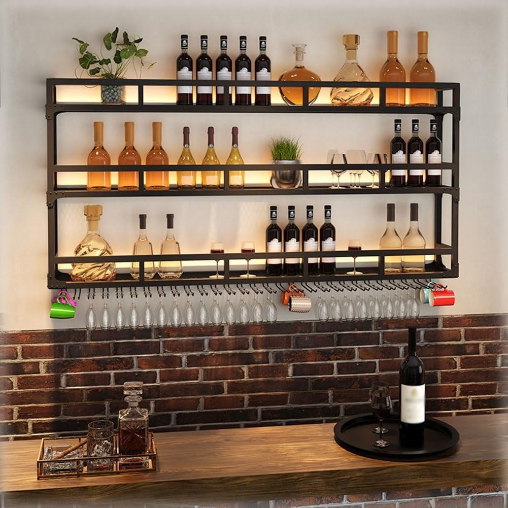 SilteD Wall-Mounted Wine Rack with LED Industrial Style