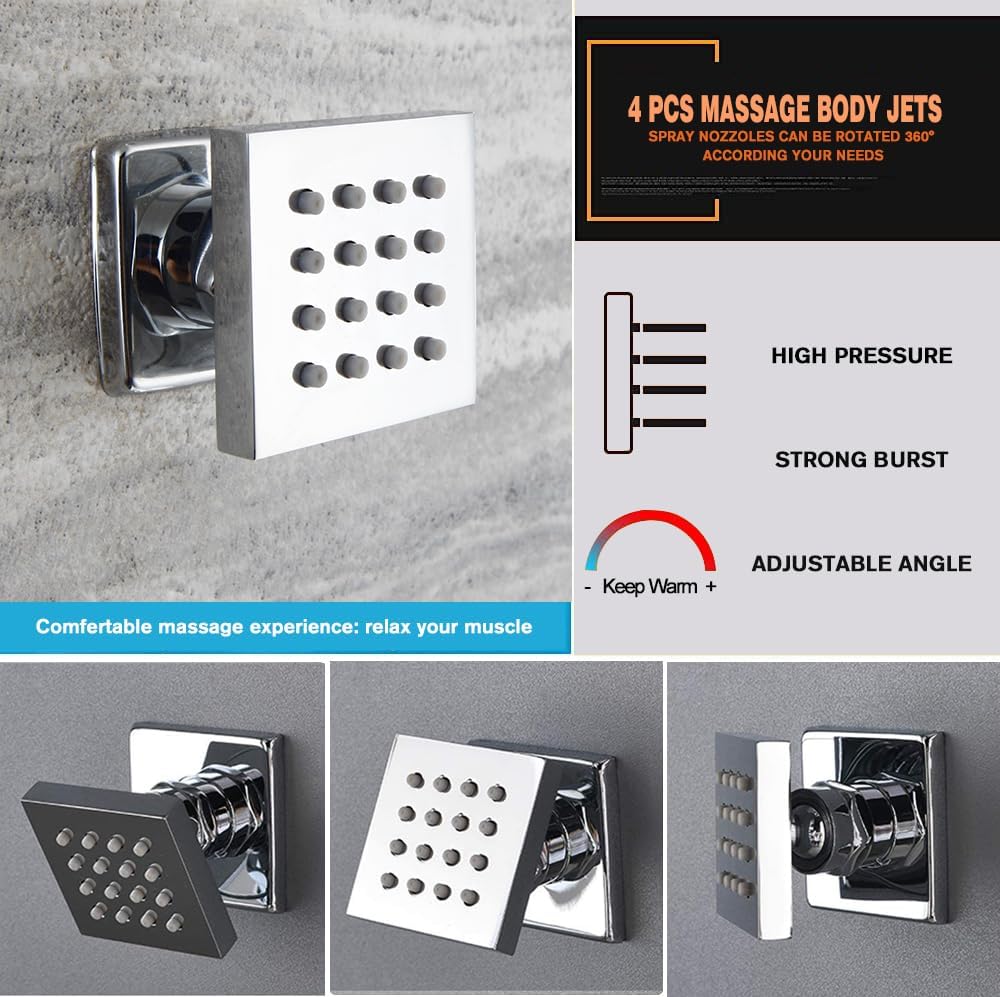 Chrome Shower Faucet Set with Body Jets and Handheld