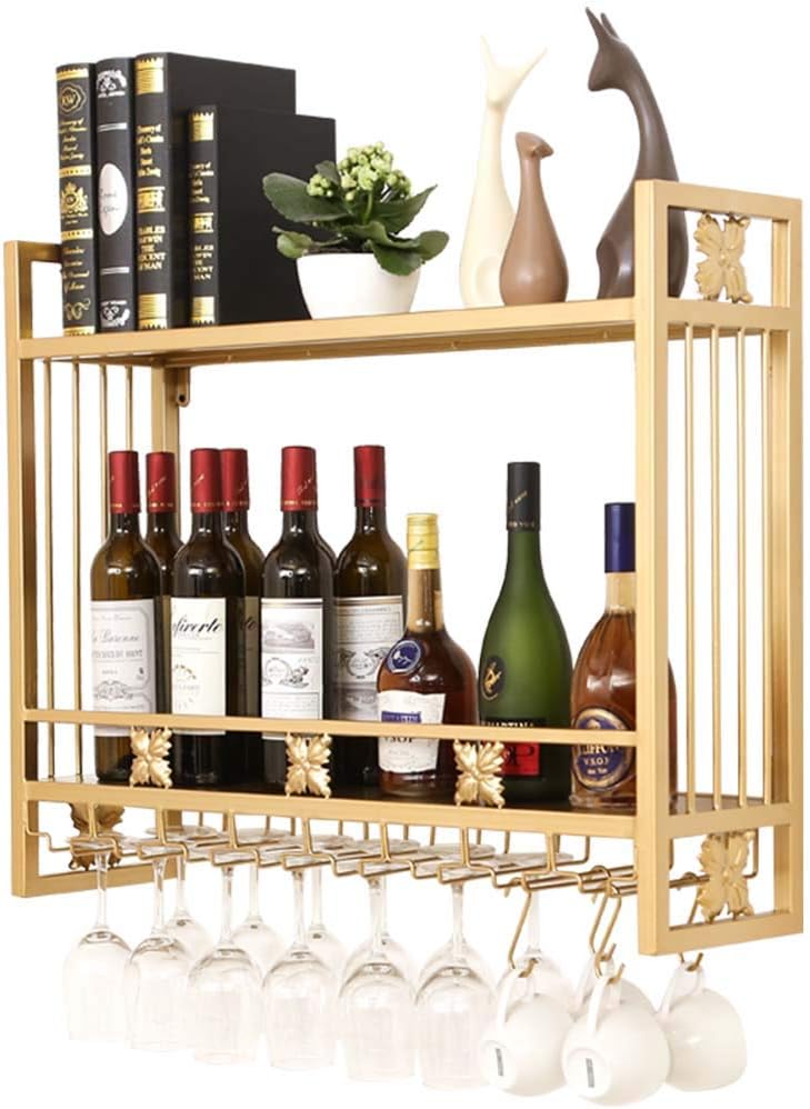 Pimex Wall-Mounted Wine Rack with Hooks and Double Layer Storage