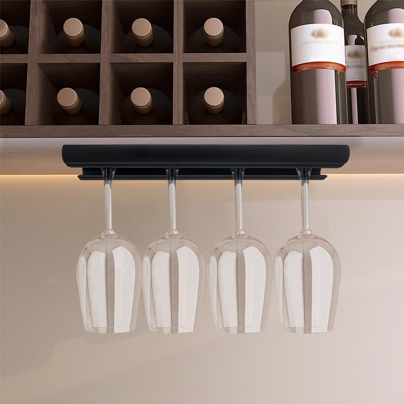GeLive 12 Inch Wine Glass Holder Under Cabinet Set of 2 Black