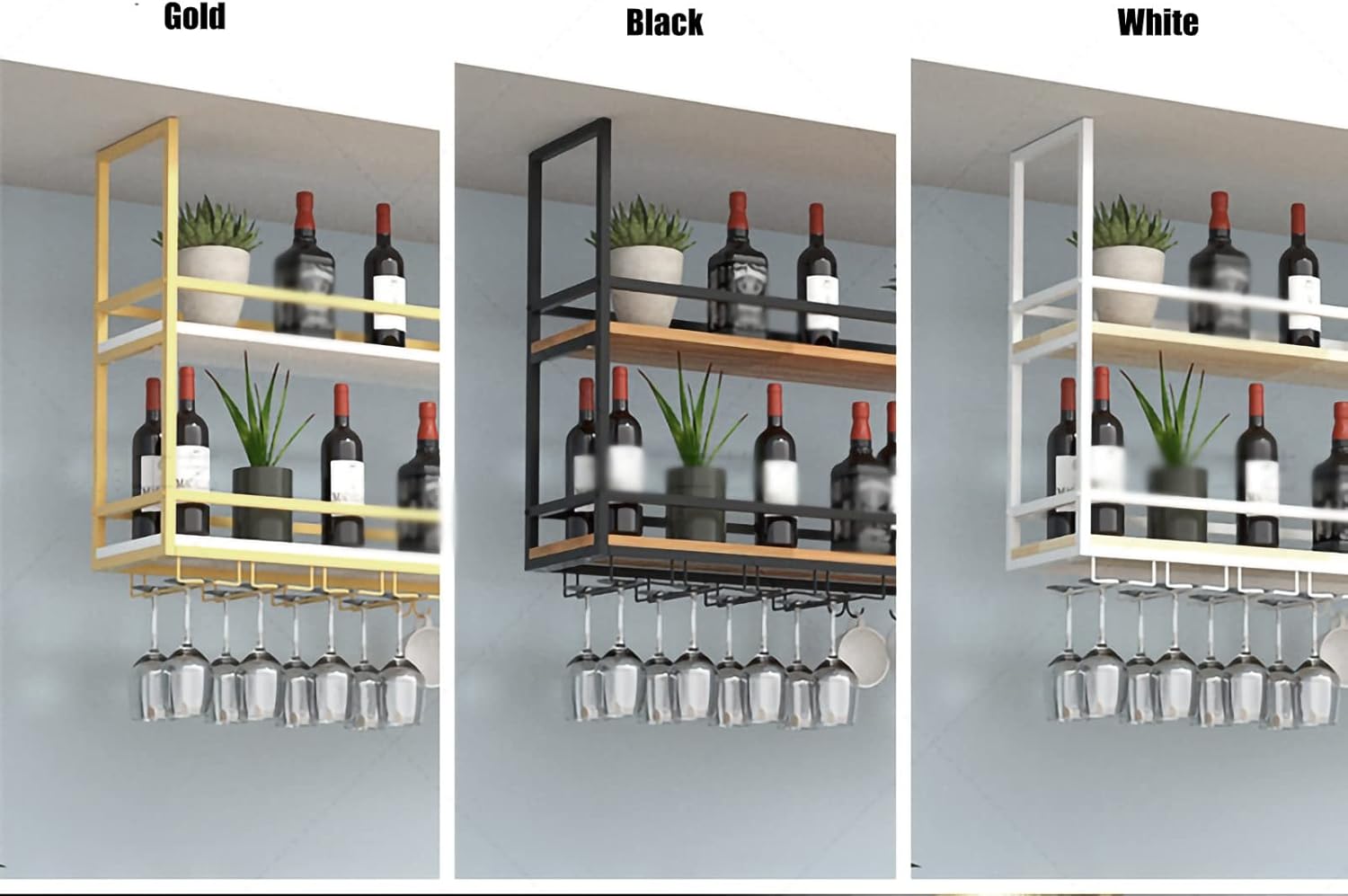ZJDYDY 2 Tier Wall Mounted Wine Rack with Stemware Holder 1