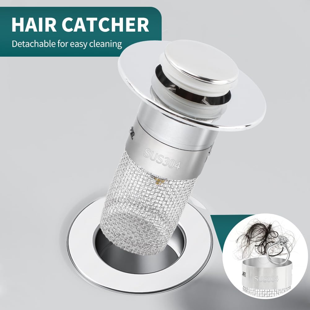EMVANV 2pcs Pop-up Sink Stopper with Hair Catcher