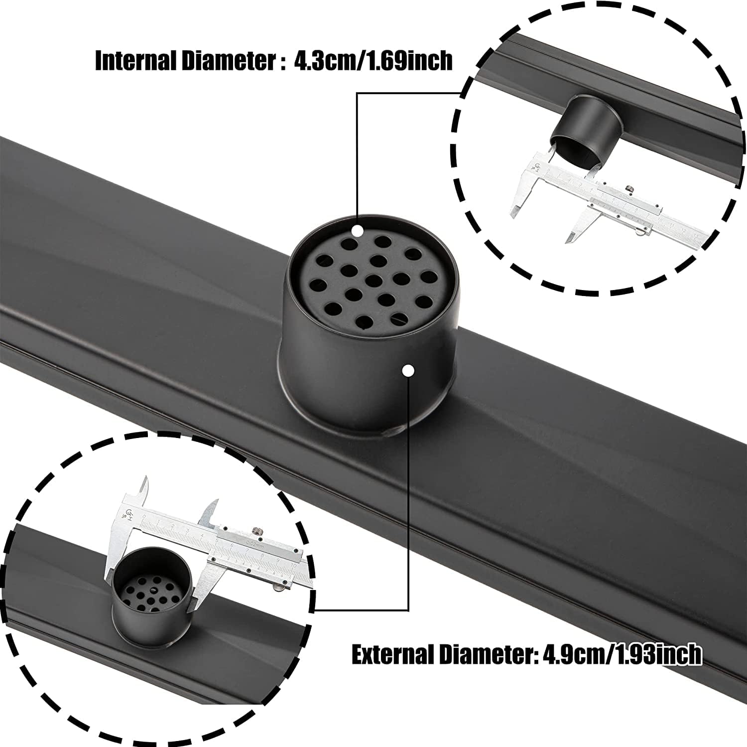 12 Inch Matte Black Linear Shower Drain with Removable Panel