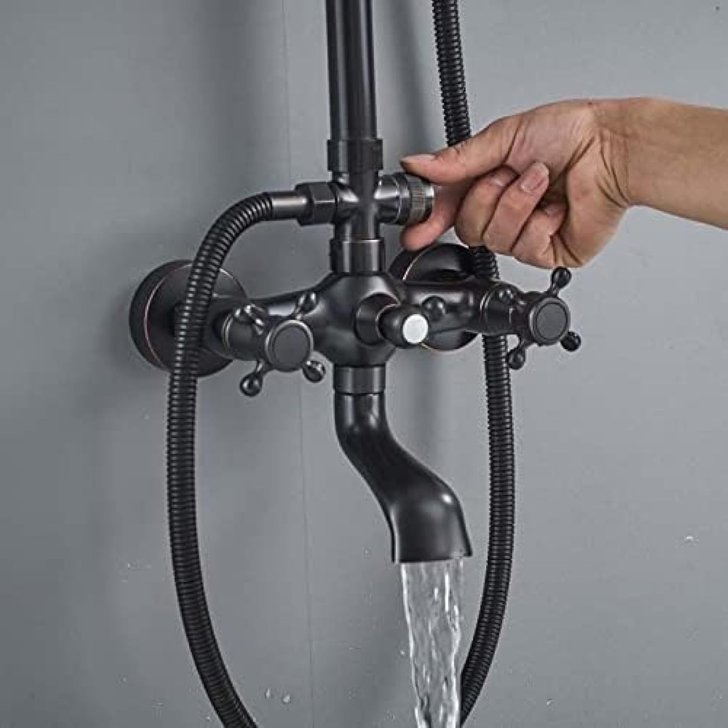 TECKI Dual Handle Bath Shower Set with Handshower and 8 Rainfall Showerhead