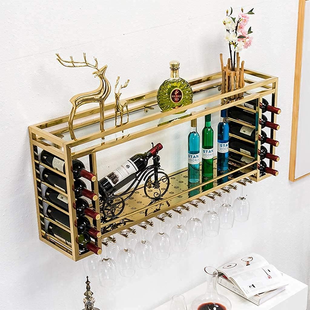Wall-Mounted Wine Rack 2-Layer Stainless Steel Gold Brushed
