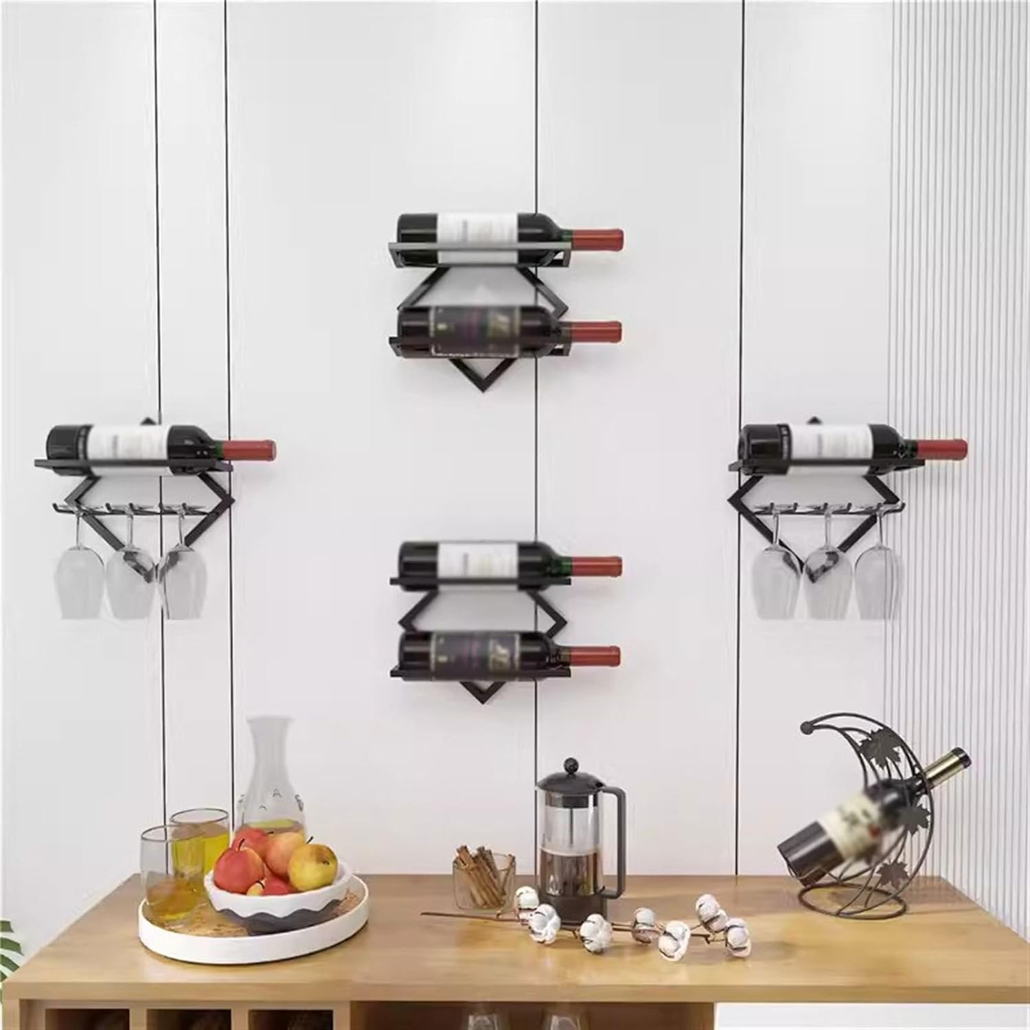 White Wall-Mounted Wine Rack with Triangular Design
