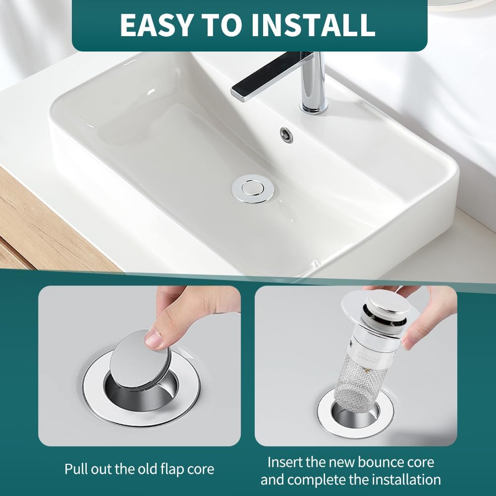 EMVANV 2pcs Pop-up Sink Stopper with Hair Catcher