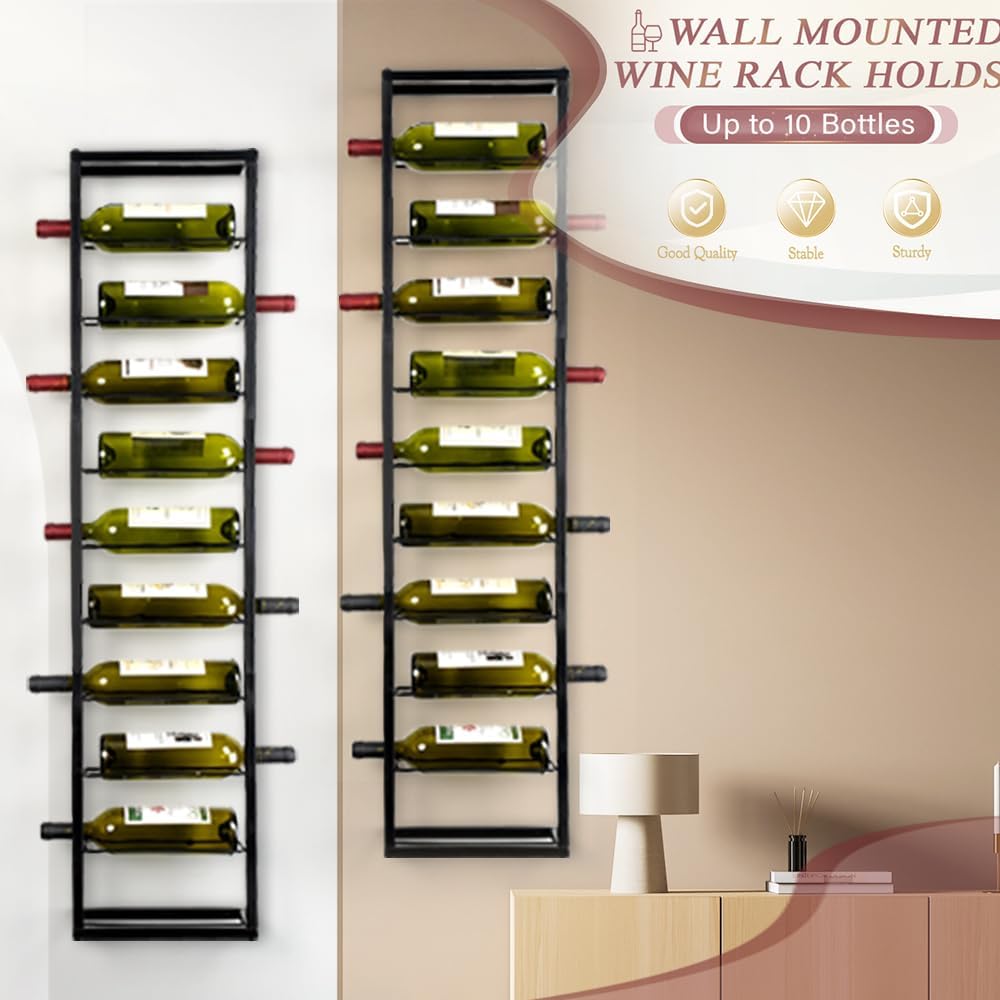 AQAREA Wall Mounted Wine Rack 10 Bottle Holder - Black