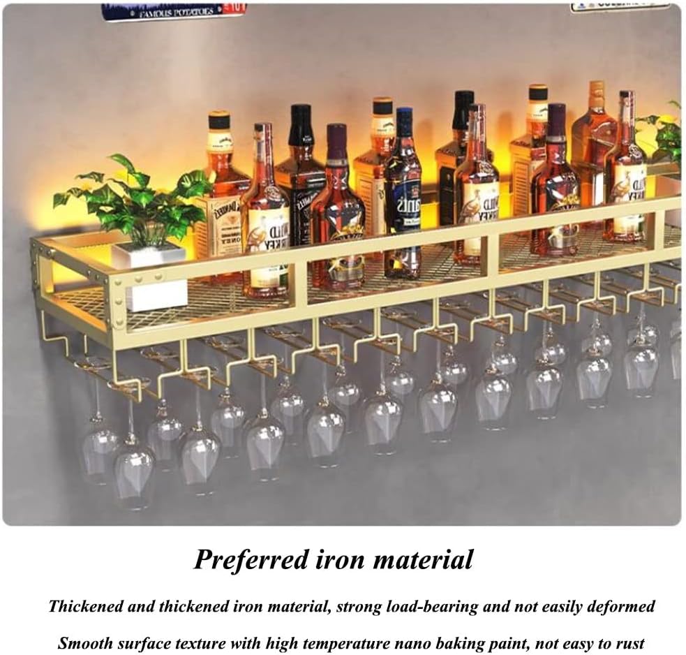 MaGiLL Floating Bar Shelves with LED Light Glass Holder