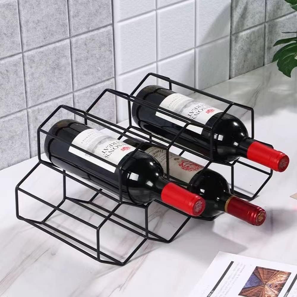 Handisen 9 Bottle Freestanding Wine Rack Black Metal Honeycomb Storage Stand