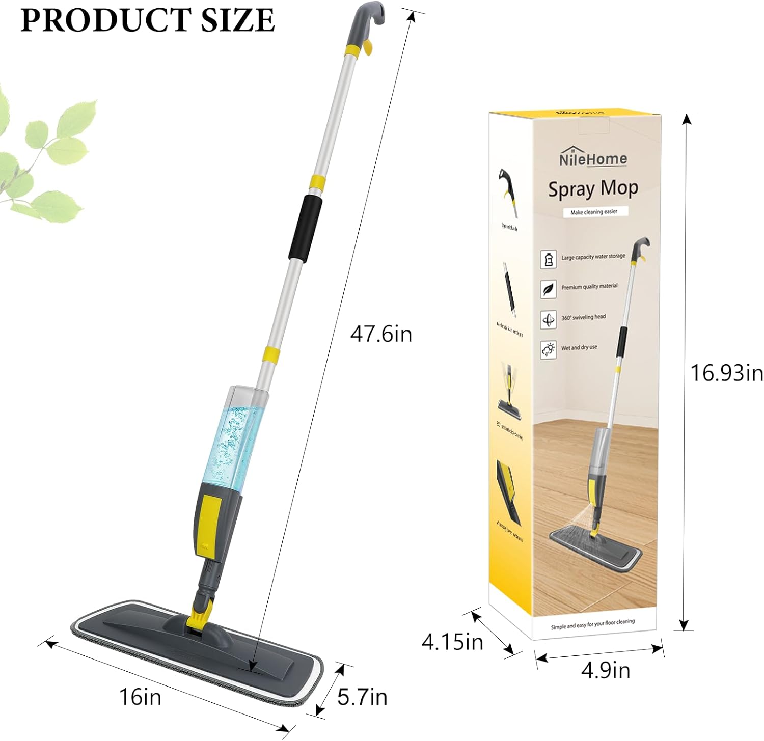 NileHome Spray Mop with 3 Washable Pads and 400 ml Refill Bottle