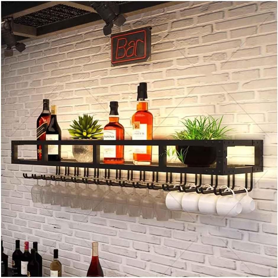 Wall Mounted Wine Rack with LED Glass Holder