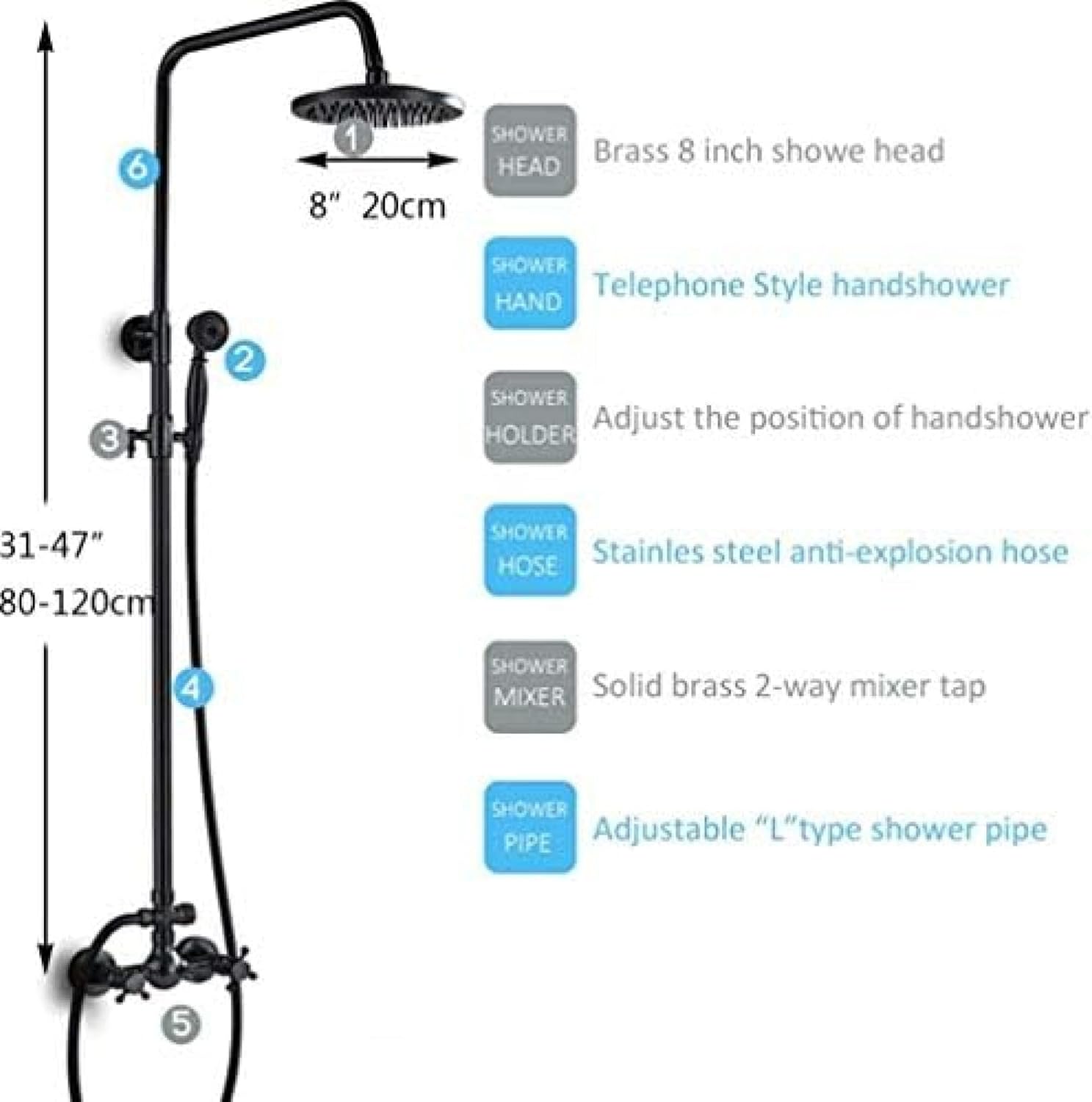 TECKI Black Oil Rubbed Bronze Shower Head Set with Handheld Mixer Taps