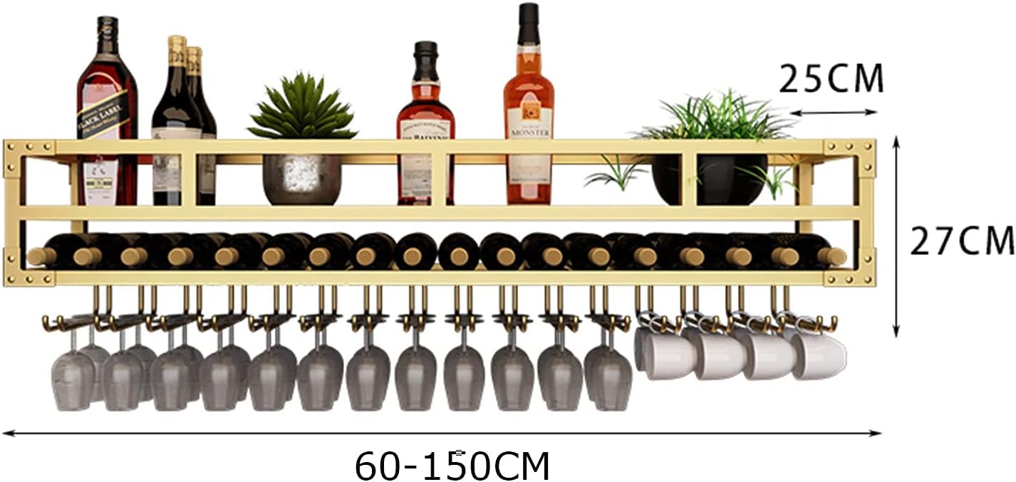 2-Layer Wall-Mounted Wine Rack - Wrought Iron Wine Bottles and Glasses Holder