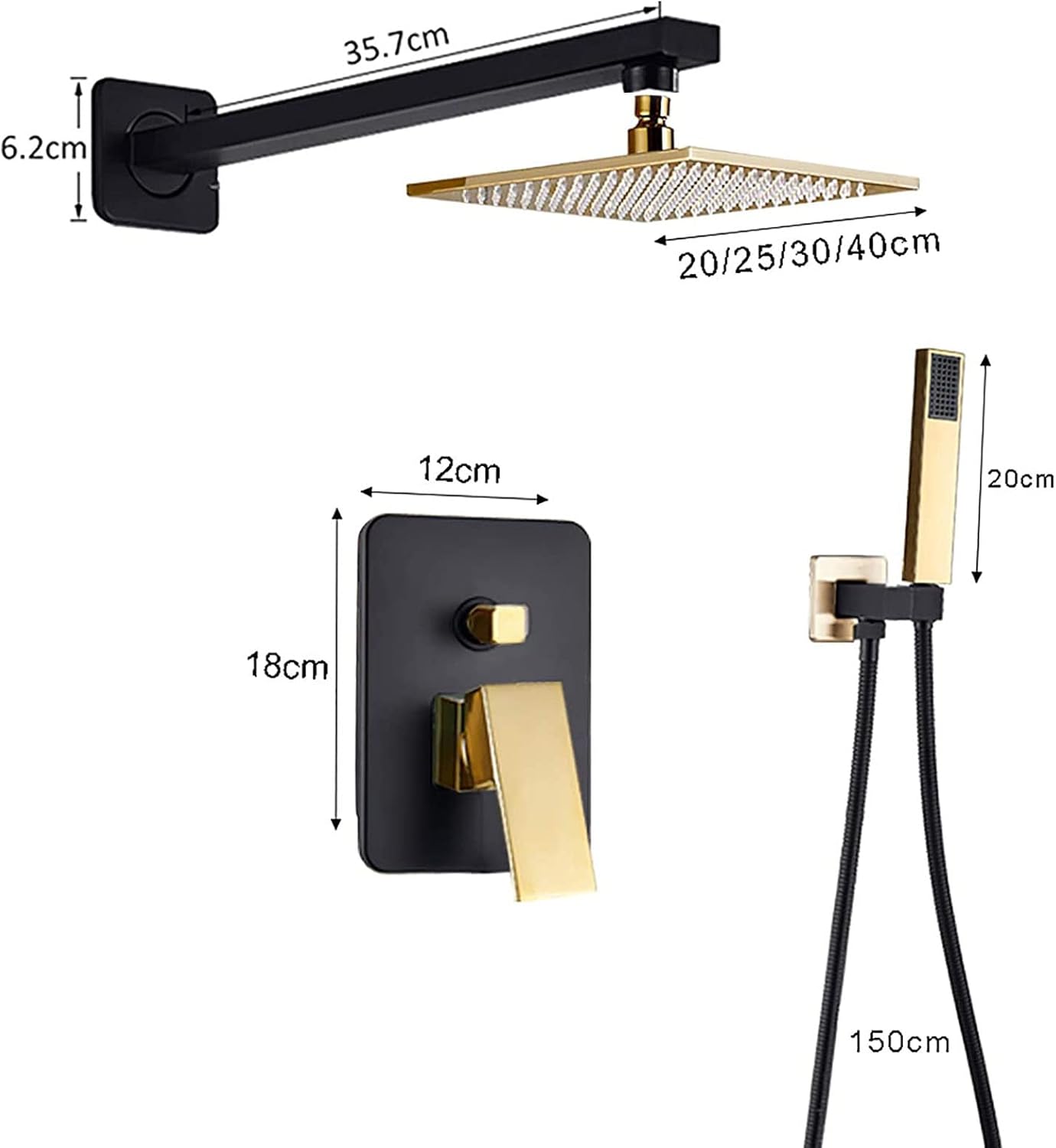 Black Gold Rain Shower System with Handheld
