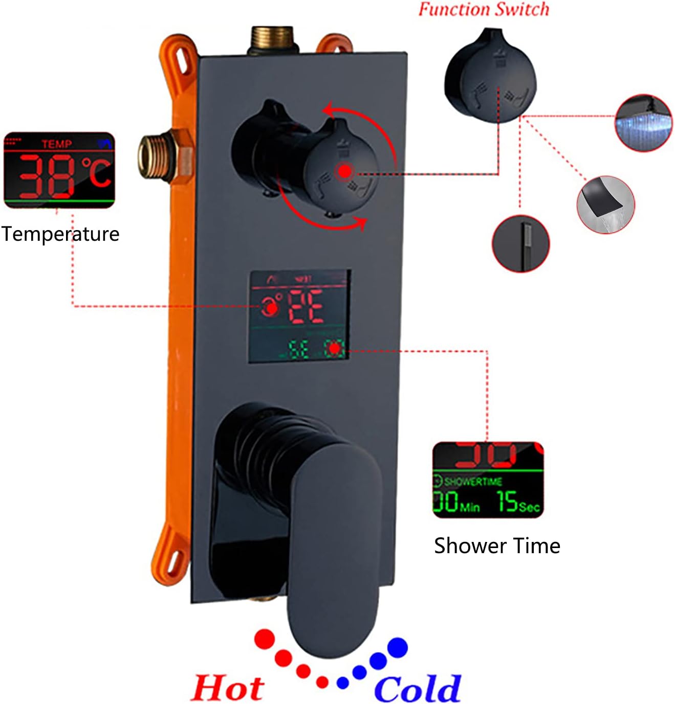 Rain Shower System with Digital Display Black Faucet Set