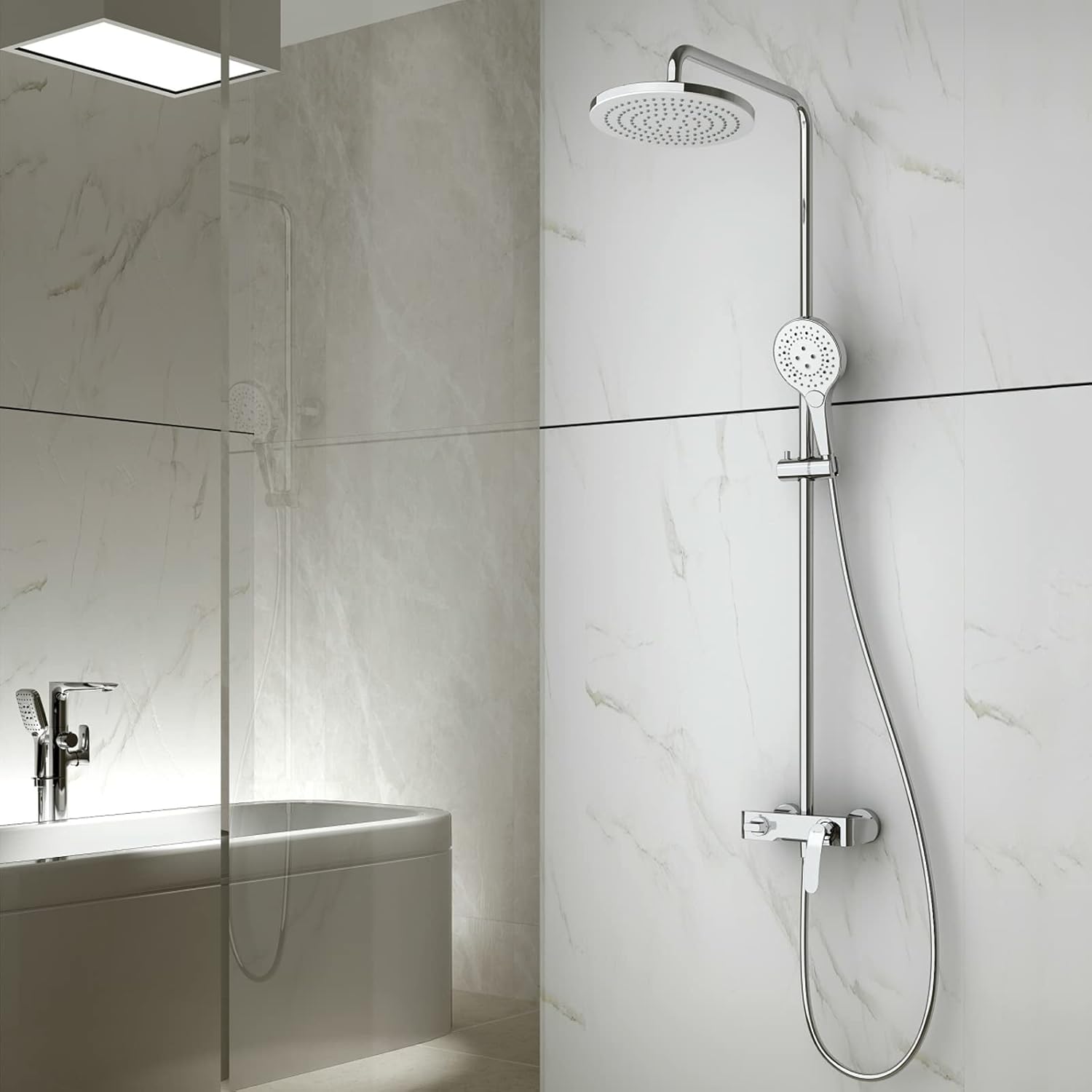 Shower System with 3-Mode Handheld and Waterfall Spout