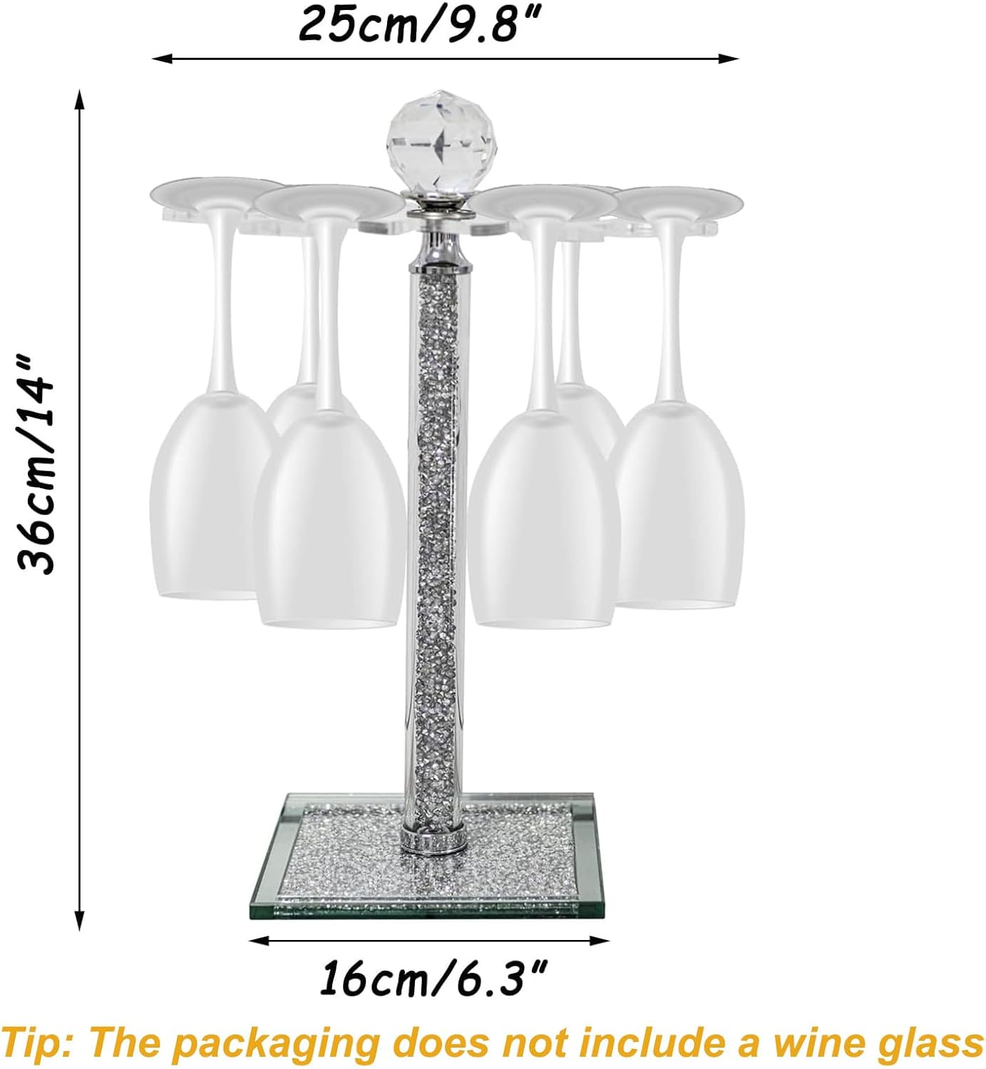 HMRCYTE Crystal Wine Glass Holder 6 Hook Silver Freestanding