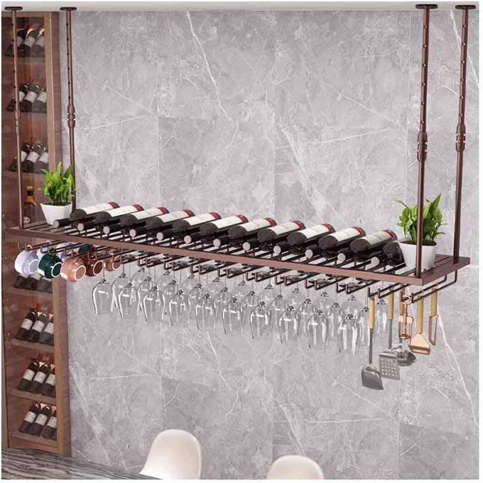 Brass Hanging Wine Rack with Adjustable Glass Holder